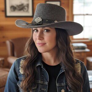 Vintage Harley-Davidson Fringe Western Wool Cowboy Hat Gray